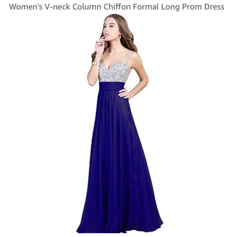 Blue Long Beaded Prom Dress